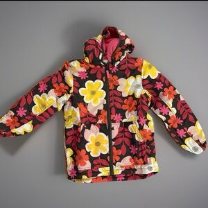 Mini Boden Girls' Anorak Coat Jacket Pink/Yellow/Brown Flowers Fleece Lined NWOT